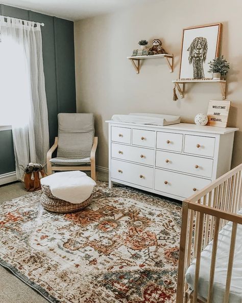 Nursery Themes Area Rugs, Boho Nursery Rug Boy, Nursery With Vaulted Ceiling, Neutral Rugs Nursery, Nursery With Rug On Carpet, Nursery Rugs On Carpet, Nursery With Carpet And Rug, Gender Neutral Nursery Rugs, Nursery Rug On Carpet