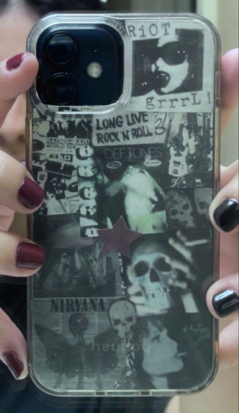 Phone Case Inspo, Clear Phone Case Design, Diy Phone Case Design, Iphone Case Stickers, Collage Phone Case, Phone Inspiration, Pretty Iphone Cases, Pretty Phone Cases, Punk Music