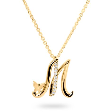 The “Letter M” pendant necklace features a delicate butterfly and lab-grown diamonds set in white or yellow gold. Available in 10K or 14K white or yellow gold Available chain lengths: 16 and 18 inches Set with round lab-grown diamonds, .055 ctw Attention to quality and detail is paramount to Ivy Jewelry Made in New York City Inspiration Timeless. Sentimental. Elegant. The designer added a delicate butterfly to each letter in the series to symbolize a “beautiful soul.” Whether your initial remind Letter M Jewelry, M Pendant Necklace, Letter M Pendant, M Gold Necklace, M Pendant Letter, Letter M Necklace, Ivy Jewelry, Jewelry Brand Logo, Gold Letter Pendants