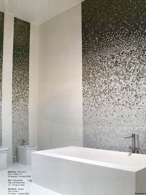 Mosaic Toilet Design, Ny Bathroom, Ceramic Tile Crafts, Cool Gradient, Modern Wall Paneling, Grey Mosaic, Mosaic Bathroom, Washroom Design, Tile Crafts