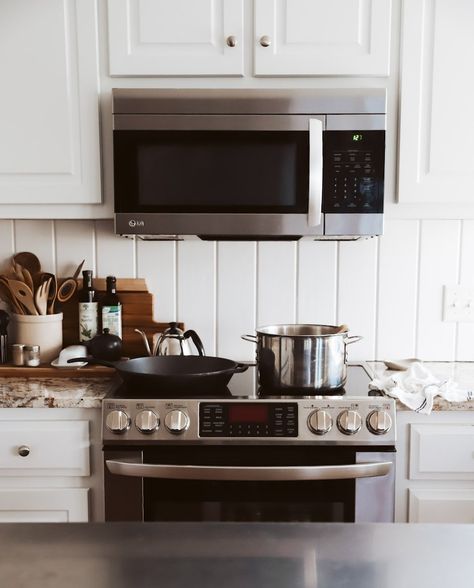 White Shiplap behind Sink and Stove - The Quick Journey Behind Stove Backsplash, Stove Decor, Shiplap Kitchen, English Cottage Interiors, Scratch Cooking, Stove Backsplash, Shiplap Backsplash, European Decor, Kitchen Walls