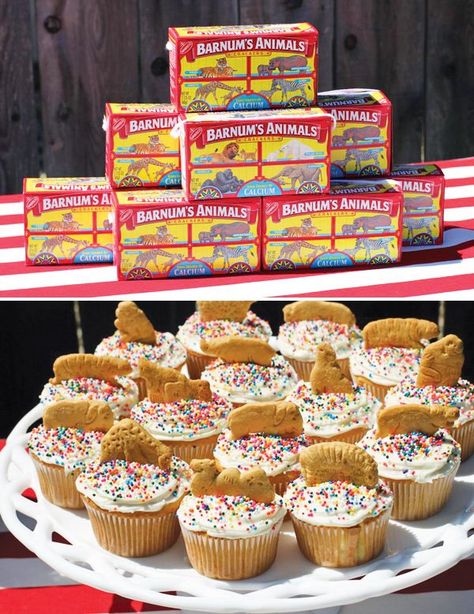 Circus First Birthday Party, Simple Cupcakes, Circus First Birthday, Animal Cracker, Zoo Birthday Party, Big Top Circus, Circus Theme Party, Zoo Birthday, Carnival Theme