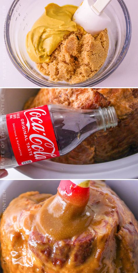 You'll love this simple and delicious Coca-Cola Ham made in either the slow cooker or the oven. It makes holiday prep so easy! Coco Cola Glazed Ham, Crockpot Ham With Coke Coca Cola, Cola Ham Slow Cooker, Crockpot Coke Ham, Coca Cola Ham Glaze, Baked Ham Recipes With Coke, Coca Cola Glazed Ham, Coke Ham In Oven, Ham With Coke And Brown Sugar