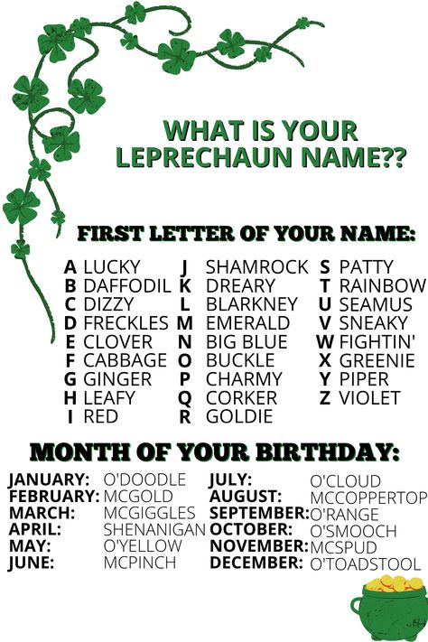 Leprechaun Names, Funny Name Generator, Irish Greetings, March Ideas, St Patric, Something Green, March Crafts, Irish Ancestry, Irish Festival