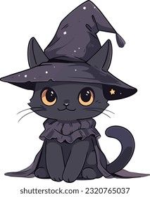 Halloween Cats Art, Fluffy Cat Drawing, Black Cat Drawing, Kawaii Cat Drawing, Cartoon Witch, Witch Drawing, Chat Halloween, Chibi Cat, Cute Cat Drawing