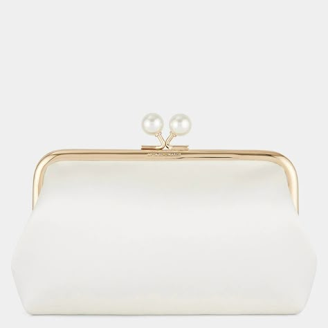 Anya Hindmarch Maud Pearl-Embellished Satin Clutch Bag in Ivory as carried by Kate Middleton, The Duchess of Cambridge White Clutch Bag, Princess Kate Style, Pearl Clutch, Bow Clutch, Pearl Clasp, Wedding Bags, Satin Clutch, Embellished Clutch, White Clutch