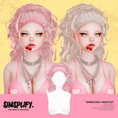 Barbie Doll Hairstyles, Doll Hairstyle, Sims Love, Barbie Hairstyle, Sims 4 Anime, Pelo Sims, Sims 4 Body Mods, Sims 4 Cc Skin, Sims 4 Cc Folder