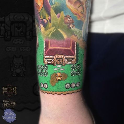 Zelda a link to the past with charizard sprite done by Holly as part of a full sleeve. If you interested in any full colour or gaming designs don't hesitate to get in touch on 07957021702 or via email at Inkden.tattoo@gmail.com Done using only the best @tattoomousse @unigloves #zelda #linktothepast #charizard #gamingtattoo #fullsleeve #fullcolour #blackpooltattoo #inkden #hollyandrew #hollytattoo #pokemon Charizard Sprite, Zelda Pokemon, Pokemon Sleeves, A Link To The Past, Zelda Tattoo, Link To The Past, Pokemon Tattoo, Gaming Tattoo, Zelda Art