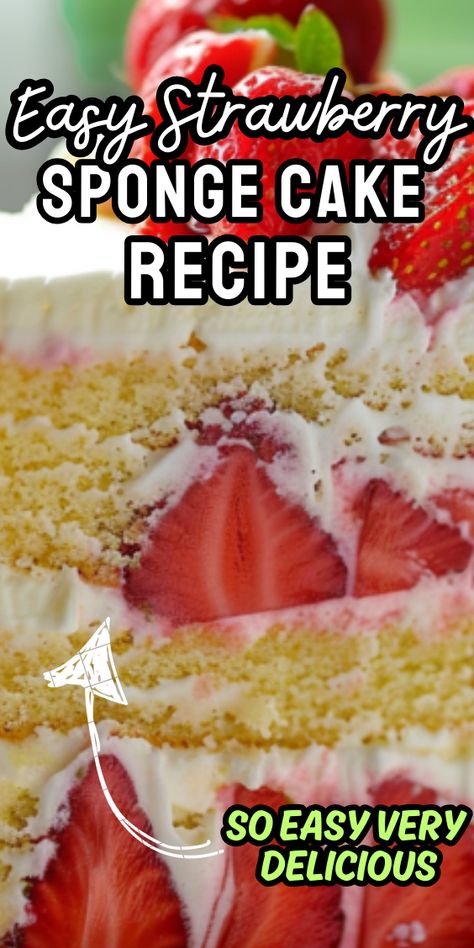 Strawberry Sponge Cake Strawberry Sponge Cake, Mini Christmas Cakes, Mini Cakes Birthday, Sponge Cake Recipes, Elegant Desserts, Easy Strawberry, Round Cake Pans, Sponge Cake, Round Cakes