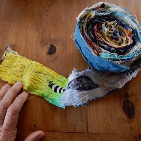 Ready to unroll - Jude Hill / Spirit Cloth Jude Hill Spirit Cloth Textile Art, Snippet Roll, Spirit Cloth, Snippet Rolls, As The World Turns, Cloth Making, Finger Crochet, Feather Embroidery, Creative Textiles