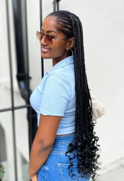 30 Beautiful Tribal Braids Style You Should Try in 2023 Two Feed In Braids With Curls, Funali Braids, Style Braids, Braids Cornrows, Short Box Braids Hairstyles, Braided Cornrow Hairstyles, Cute Box Braids Hairstyles, Girl Braids, Protective Hairstyles Braids