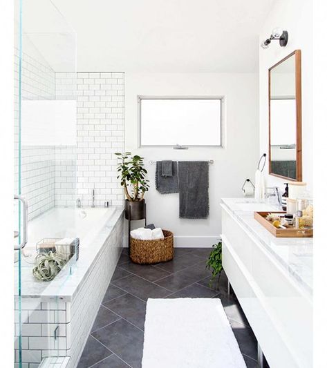 Pinning this morning and came across this simple, cool + timeless bathroom.  Also some mid-week sales picks are up on Beckiowens.com.  via @100_layercake #familybathroom Bathroom Vanity Decor Ideas, Vanity Decor Ideas, Room Layout Ideas, Farmhouse Bathroom Decor Ideas, Bathroom Vanity Decor, Farmhouse Bathroom Vanity, Timeless Bathroom, Bathroom Trash Can, Decor Ikea