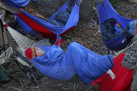 How to Backpack Better With a Hammock: I started camping with a hammock a few years ago while on a week-long backpacking trip. I brought my hammock just to relax in, and ended up sleeping in it ever since. if you get the right materials you can also drop a few pounds off your pack weig... Camping Projects, How To Sleep, Backpacking Trip, Campfire Food, Urban Homesteading, Light Backpack, Diy Camping, Backpacking Gear, Hammock Camping