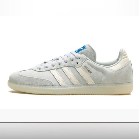 Adidas Sambas - Light Blue/Silver (New with tags) Adidas Samba Women, Adidas Sambas, Color Wonder, Off White Shoes, Window Color, Chalk White, Adidas Samba, White Shoes, Adidas Shoes