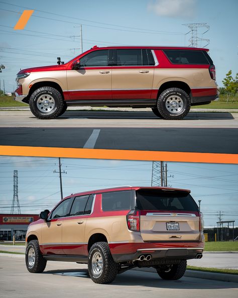 Take notes, GM. This custom builder in Texas has figured something out with this retro-themed 2024 Chevrolet Suburban.⁠ ⁠ Paxpower’s Suburban “Jackal” fuses the performance of a modern Chevy with the classic looks of one of its best generations—even down to the SUV’s hood ornament borrowed from the Chevy C/K Series.⁠ ⁠ The custom build starts with a 2024 Chevy Suburban High Country and adds a gold vinyl wrap around the body of the SUV just below the belt line. It keeps the retro theme going w... 2023 Chevy Suburban High Country, Chevy Suburban Custom, Blacked Out Suburban, Lowered Suburban, Chevy Suburban High Country, Gold Vinyl, Retro Theme, Chevy Suburban, Hood Ornaments