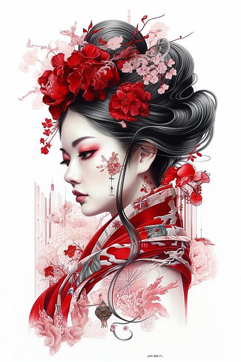 Japanese Geisha Drawing, Geisha Drawing, Japanese Geisha Tattoo, Geisha Artwork, Art Geisha, Geisha Tattoo Design, Photorealistic Portraits, Asian Artwork, Geisha Tattoo