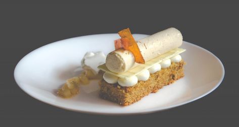 carrot cake-1-14 Cake Plating, Fine Dining Desserts, Plated Dessert, Dessert Plating, Gourmet Desserts, Bakery Desserts, Carrot Cake Recipe, Pastry And Bakery, Plated Desserts