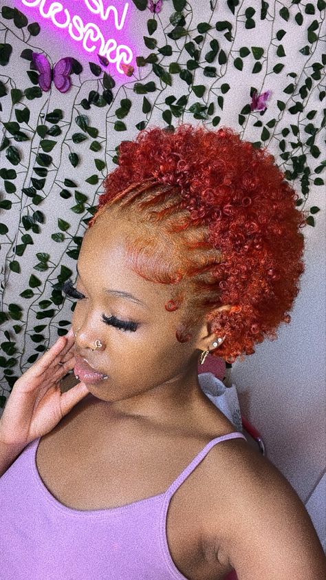 #orangehair #gingerhair #shorthair #naturalhairstyles #blackgirlstyles #aesthetic #quickstyles #afro #coloredhairstyles #curls #curlshorthair Twa Hairstyles Black Women, Hairstyle For Short Afro Hair, Finger Curls 4c Hair, Cute Big Chop Hairstyles, Short Afro Styles For Black Women, Hairstyles For Big Chop, Very Short 4c Hair, Short Dyed Curly Hair, Big Chop Black Women