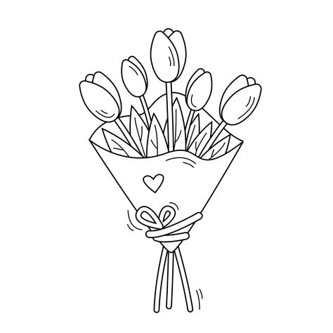 Download the Bouquet of flowers. Vector outline illustration of tulips. Hand drawn sketch doodle style. 20206162 royalty-free Vector from Vecteezy for your project and explore over a million other vectors, icons and clipart graphics! Bouquet Of Flowers Outline, Doodles For Mothers Day, Doodle Flower Bouquet, Flower Cards Drawing, Flower Bouquet Coloring Pages, Bouquet Of Flower Drawing, Cartoon Flower Bouquet, Mother’s Day Graphic, How To Draw A Bouquet Of Flowers