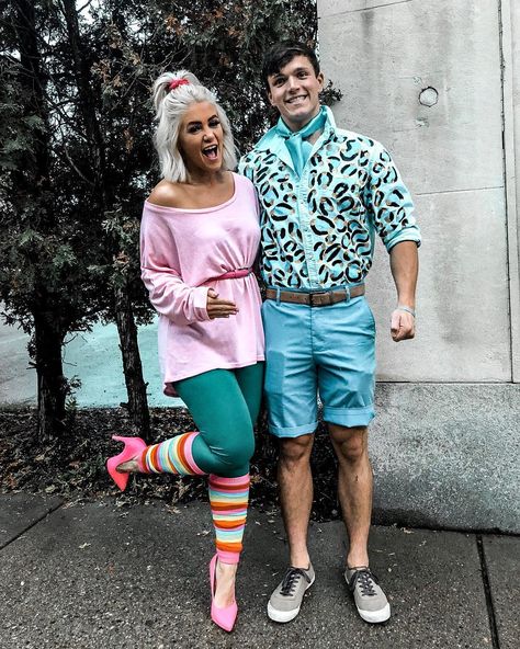 Come on Barbie, let’s go party 🎀 #barbieandken 80s Party Outfits Couples, 80s Theme Party Outfits, 80s Party Costumes, Halloween Costumes Diy Couples, 80s Party Outfits, Barbie Halloween Costume, Barbie Halloween, Black Halloween Dress, Barbie Costume