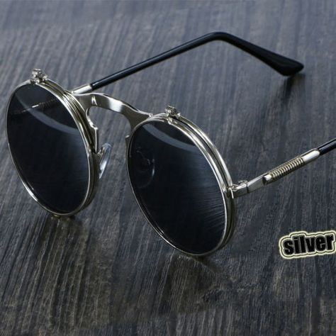 Glasses Circle, Alternative Accessories, Moda Steampunk, Sunglasses Aesthetic, Round Sunglasses Men, Mode Steampunk, Fake Glasses, Circle Sunglasses, Round Metal Sunglasses