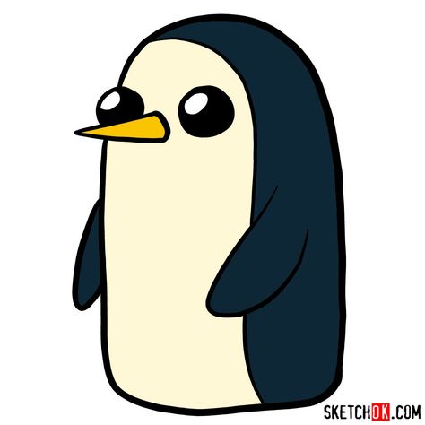 How to draw Gunter from Adventure Time - Step by step drawing tutorials Drawing Adventure Time, Gunther Tattoo, Adventure Time Penguin Tattoo, Easy Character Design, Gunter Adventure Time Tattoo, Adventure Time Doodles Easy, Gunter Adventure Time, Adventure Time Penguin, Gunter Adventure Time Icon