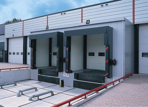 Safety Precautions For Loading Dock Leveler Warehouses Exterior, Warehouses Architecture, Warehouse Exterior, Warehouse Plan, Square House Plans, Bay Door, Factory Architecture, Loading Dock, Industrial Door