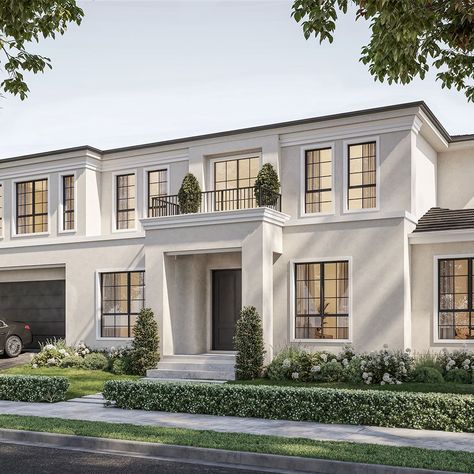 Art Deco Homes | Designed & Built by Hall & Hart French Provincial Home Exterior, Modern French Provincial Home, Modern Classic House Exterior, Timeless Home Exterior, Beautiful Home Exterior, White Picket Fence Ideas, Modern Classic House, Picket Fence Ideas, Modern Suburban House