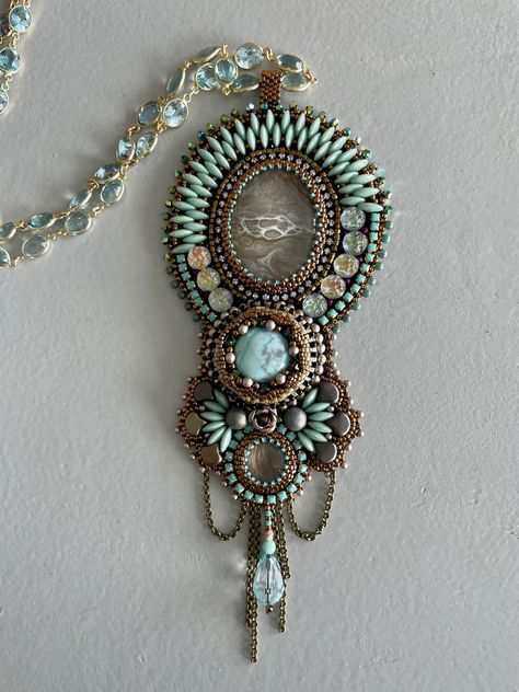 Sherry Serafini Bead Embroidery, Sherry Serafini, Bead Embroidered Pendant, Embroidered Pendant, Embroidered Necklace, Bead Storage, Beautiful Beadwork, Handmade Jewelry Tutorials, Bead Embroidery Jewelry