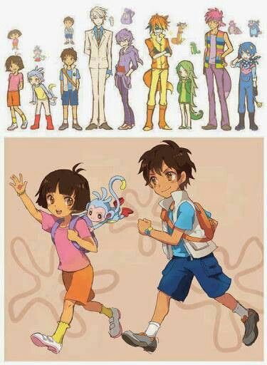 Dora the Explorer Animeized.... They look so cute! Dora And Diego Fanart, Dora Anime Version, Dora Fanart Anime, Diego Fanart Dora, Dora X Diego, Swiper Dora Fanart, Dora The Explorer Fanart, Swiper Dora, Dora Fanart