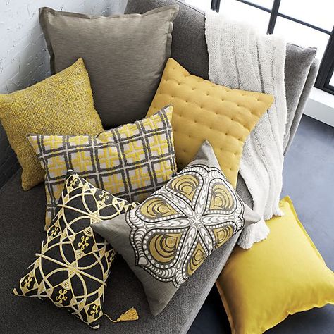 Renard 24"x16" Pillow with Down-Alternative Insert in Decorative Pillows | Crate and Barrel Diy Room Decor For Teens, Living Room Decor Gray, Yellow Living Room, Yellow Pillows, Yellow Bedroom, Crate Barrel, Trendy Living Rooms, Decorative Pillows Couch, Trendy Bedroom