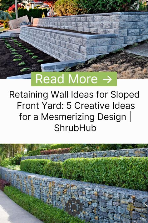 Sloped Yard With Retaining Wall, Retaining Wall Ideas Hillside Front Yard, Sloped Front Yard Retaining Wall Ideas, Front Yard With Retaining Wall, Layered Retaining Wall Ideas, Landscape Retaining Walls Sloped Yard, Tiered Retaining Wall, Tiered Front Yard, Sloped Front Yard Landscaping Ideas Retaining Walls