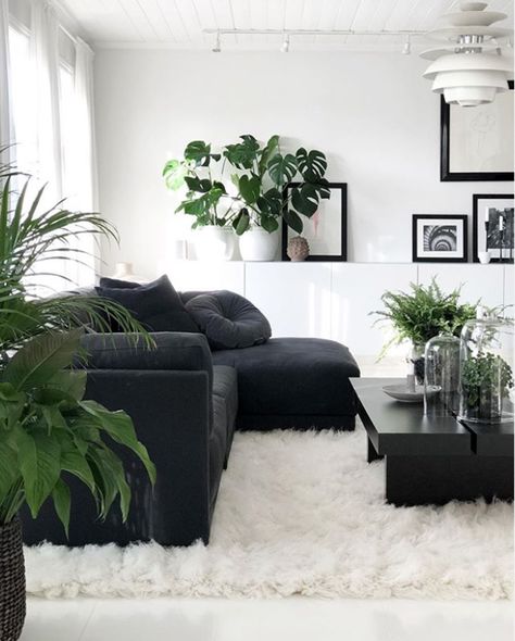 Lots Of Plants, Interior Design Per La Casa, Black Living Room, Small Living Room Decor, Living Room Decor Cozy, Apartment Decor Inspiration, Living Room Decor Modern, Decor Home Living Room, Apartment Inspiration