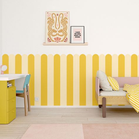 Fun Kids Wallpaper, Playroom Wall Ideas, Kids Room Colors, Colourful Kids Room, Colourful Playroom, Scallop Wallpaper, Colorful Kids Bedroom, Nyc Rooms, Wallpaper Kids