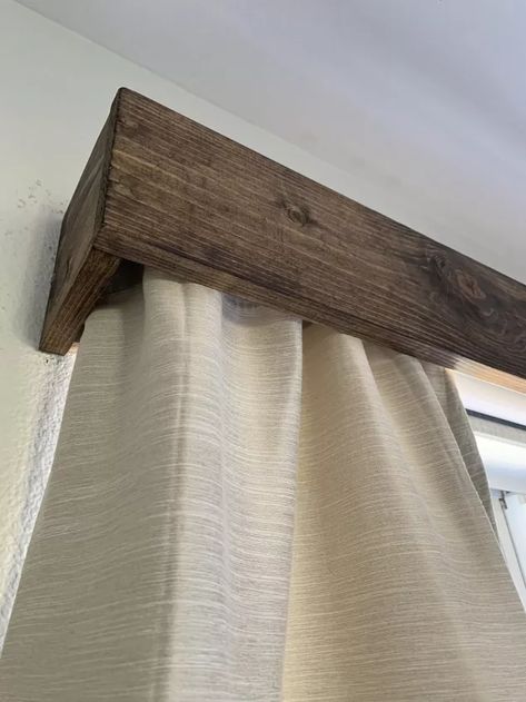 DIY Farmhouse Wood Window Valance | Hometalk Wood Accents In Home, Farmhouse Trailer Mobile Homes, Wood Window Valances, Valance Diy, Window Valance Diy, Wood Valances For Windows, Diy Valance, Wood Valance, Cheap Home Decor Ideas