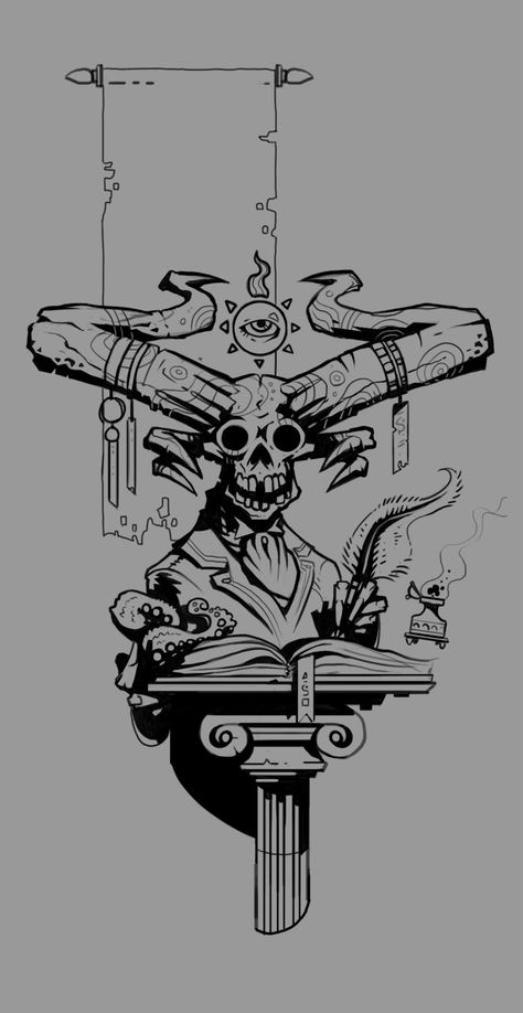 ArtStation - Demon Register Final, Luke Viljoen Dark Art Tattoo, 다크 판타지, Creepy Art, Tattoo Design Drawings, Monster Art, 로고 디자인, Skull Art, Horror Art, Creature Art