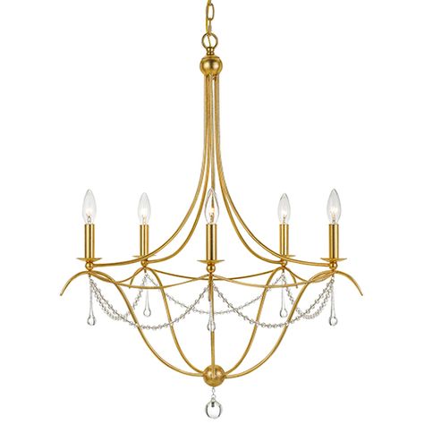 Antique Gold Chandelier, Crystorama Lighting, Transitional Lighting, Transitional Chandeliers, Gold Fixtures, Candle Style Chandelier, 5 Light Chandelier, Beaded Chandelier, Mini Chandelier