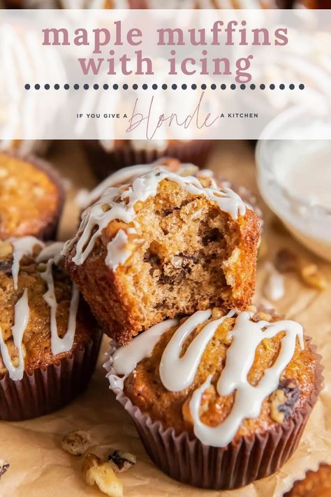 These maple muffins with icing and walnuts are super flavorful! Brown sugar with maple syrup and cinnamon are the perfect trio of seasonal flavors. They also have a unique texture. The oats add a little chewiness while the walnuts add a crunch! It’s so satisfying to eat. Muffins With Icing, Best Muffin Recipe, Maple Muffins, Maple Icing, Best Brunch Recipes, Baking Videos, Fall Snacks, Baking Muffins, So Satisfying