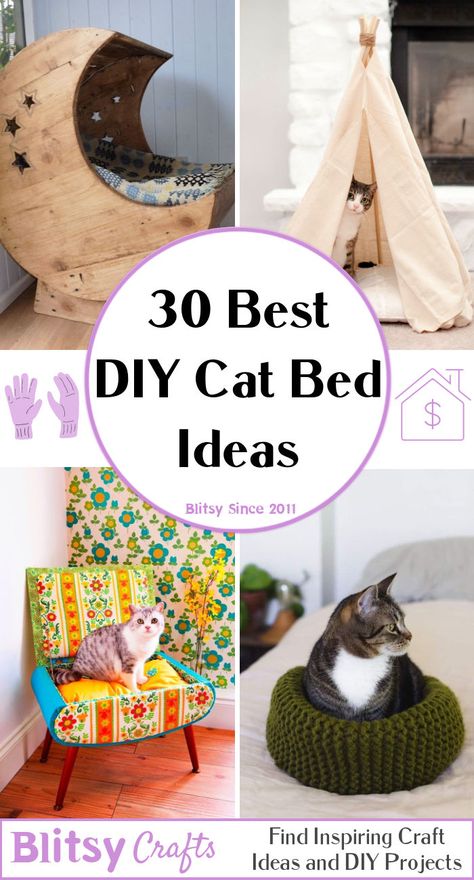 Diy Cat Bed Ideas, Homemade Cat Beds, Cat Bed Ideas, Cat Tree Plans, Katt Diy, Cat Teepee, Diy Cat Bed, Katt Grejer, Homemade Cat Toys