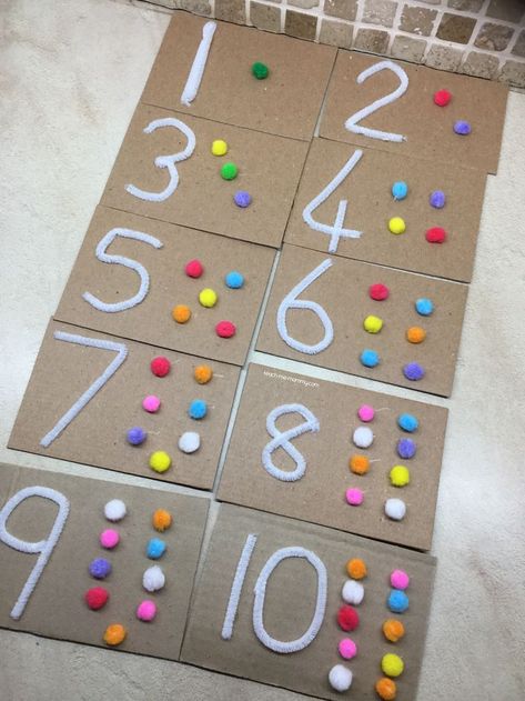 May 27, 2020 - Make these touch and feel counting cards for your child to have a multi sensory learning experience when introducing simple counting! A while ago I made Touch & Feel Shapes and it was so effective and my 4 year old loved it. Today it is numbers!   When a child learn with more than one sense at … Numbers Preschool, Counting Activities, Math Activities Preschool, Kraf Diy, Preschool At Home, Homeschool Activities, Kids Learning Activities, Toddler Learning Activities, Preschool Learning Activities