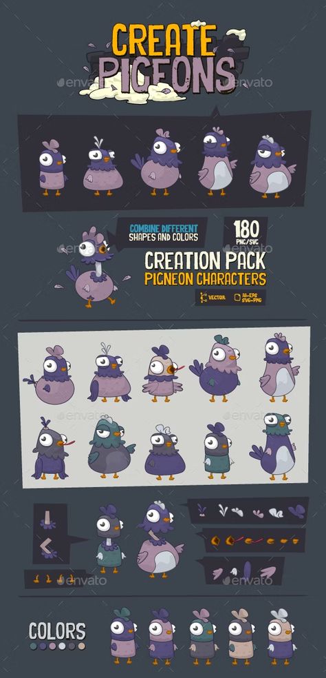 Game Characters Design, Pigeon Character Design, Pigeon Animation, Game Character Design Concept, 2d Game Character Design, Pigeon Character, Pigeon Cartoon, Cartoon Pigeon, Toon Boom