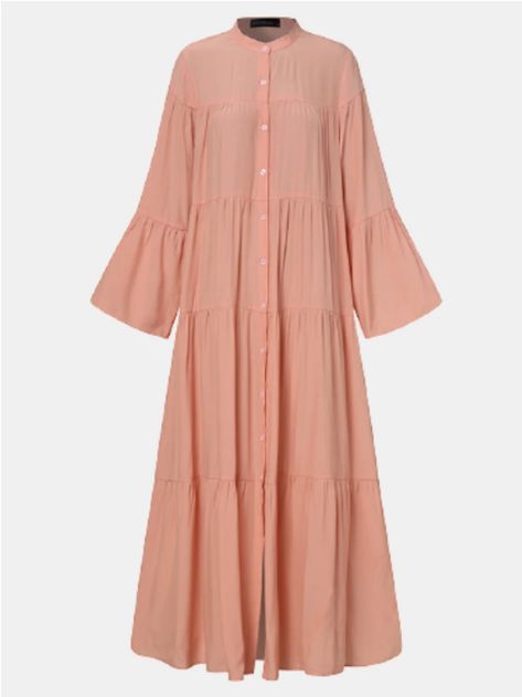 Pleated Long Dress, Stand Collar Dress, Plain Skirt, Pocket Maxi Dress, Drawstring Dresses, Long Dress Casual, Solid Color Dress, Long Sleeve Print Dress, Rayon Dress