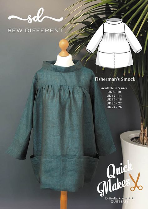 Artist Smock Pattern Free, Jackie Onassis Style, Smock Pattern, Artist Smock, Paper Sewing, Sewing Tops, Pattern Hack, Dress Making Patterns, Paper Sewing Patterns