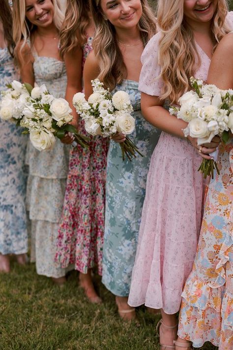 Camille + Ricky | Park 31 9.4.22 — Everwild Floral Bouquet Stand, White Bouquets, Floral Bridesmaid Dresses, College Roommate, Wedding Brides, Dress Code Wedding, Floral Bridesmaid, Future Wedding Plans, Garden Party Wedding