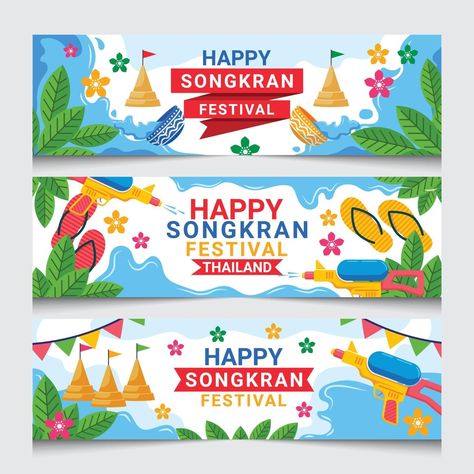 Songkran Festival Banner Pubmats Graphic Design, Back Group, App Edit, Festival Banner, Banner Inspiration, Songkran Festival, Desain Buklet, Event Organizer, Flat Icons Set