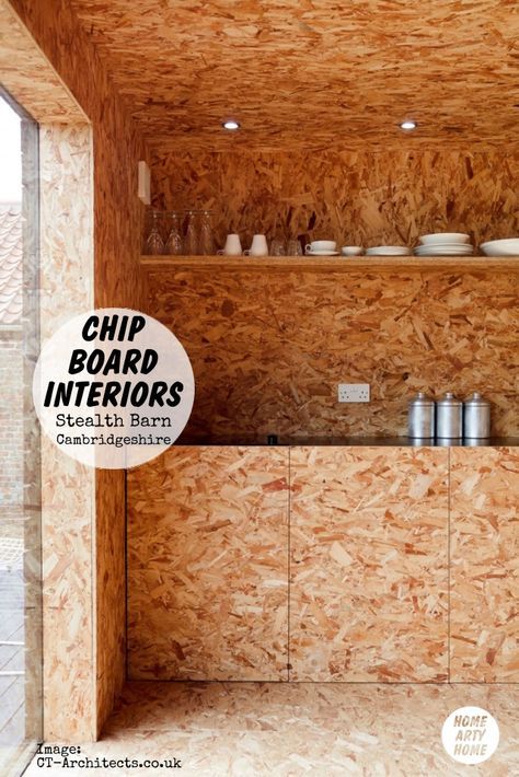 Chip Board Interiors homeartyhome Plywood Walls Ideas, Plywood Walls Ideas Interior Design, Plywood Interior Walls, Osb Walls, Chipboard Interior, Painted Osb, Tiny Cabins Interiors, Osb Furniture, Osb Wood