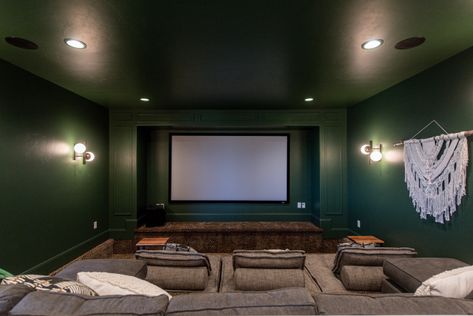 The Highline - 2019 Parade Home - Judges Choice Award Winner - Farmhouse - Home Theater - Salt Lake City - by Carrick Custom Home Design | Houzz Blue Theater Room, Home Theater Ideas Luxury, In Home Movie Theater, Media Room Ideas, Home Theater Ideas, Theater Rooms, Theatre Pictures, The Highline, At Home Movie Theater