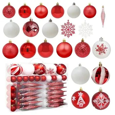 21 Red Christmas Tree Ideas That Will Totally Match Your Home - Its Claudia G Red Christmas Tree Ideas, Unique Christmas Trees Themes, Red Snowflakes, Frosted Christmas Tree, White Christmas Ornaments, Red White Christmas, Clear Ornaments, Outdoor Party Decorations, Unique Christmas Trees