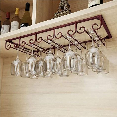 Wine Rack Inspiration, Wine Bottle Holder Wall, Wine Glass Shelf, Hanging Wine Glass Rack, Glass Shelves Decor, Wine Rack Design, Vintage Wine Glass, Wine Glass Storage, Table Top Wine Rack