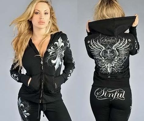 Sinful Tracksuits!!!<3 Want!!! Sinful Clothing, Affliction Clothing, Biker Outfit, Skull Clothing, Biker Chic, Training Clothes, Bob Marley, Comfy Outfits, Gothic Fashion